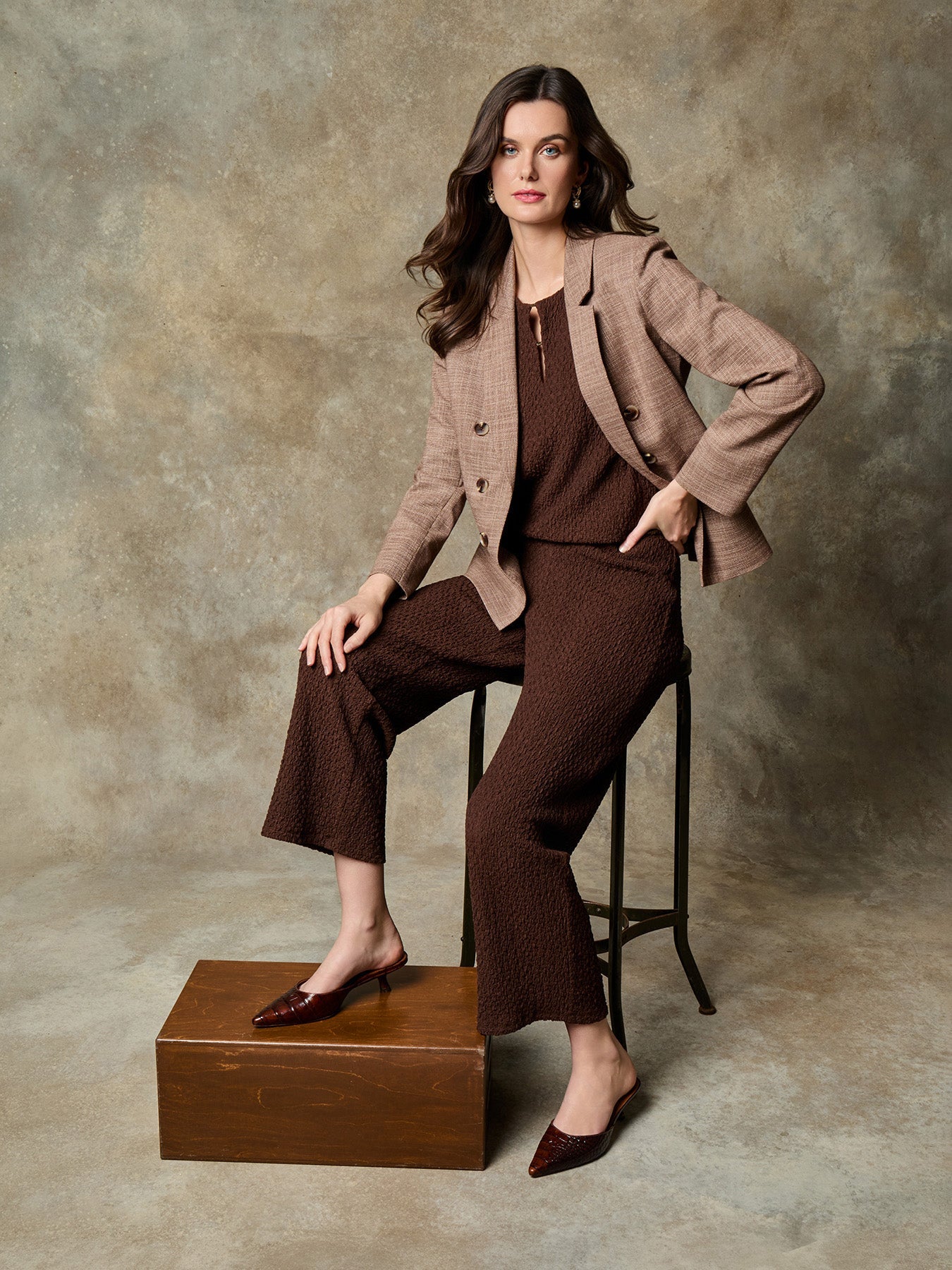 Faux Double Breasted Jacket, Basket Weave