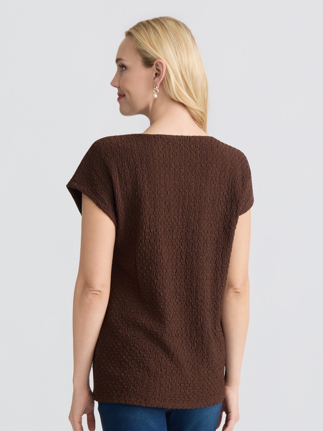 Plus Keyhole Cap Sleeve Top, Cobble Texture