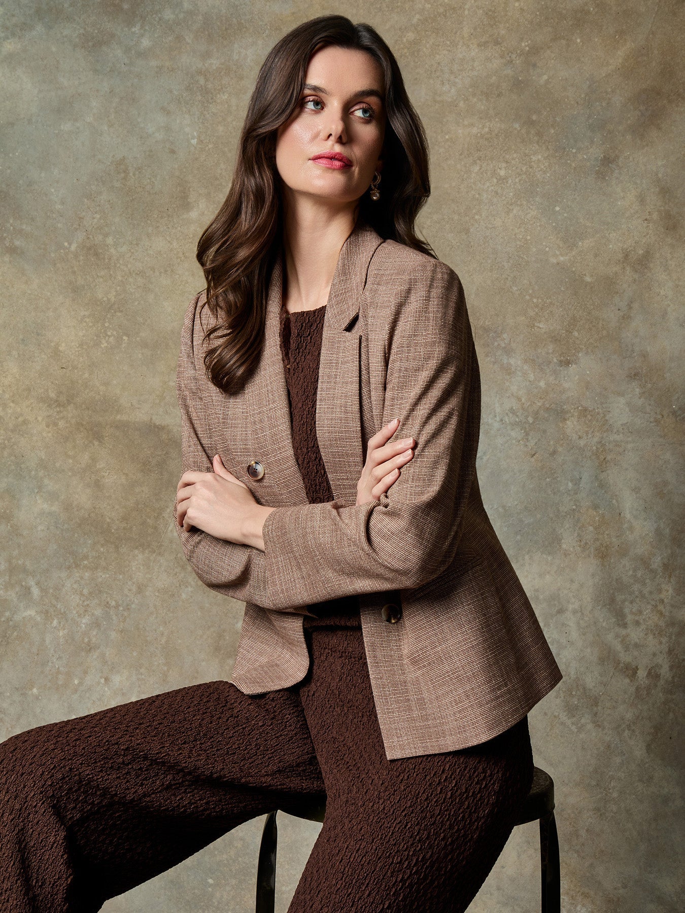 Faux Double Breasted Jacket, Basket Weave