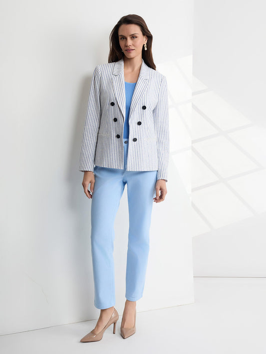 Faux Double Breasted Stripe Jacket, Linen