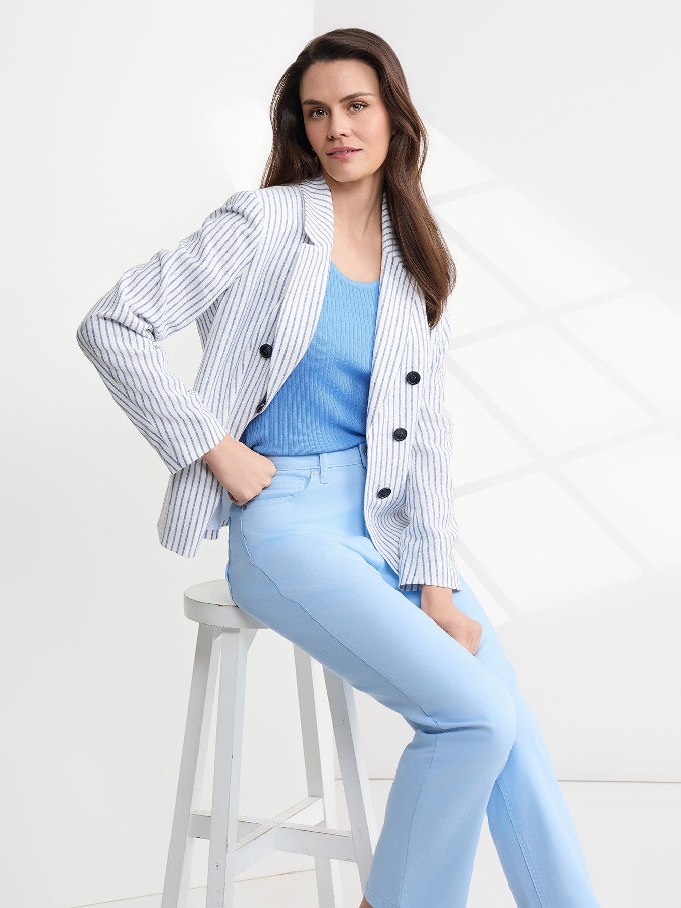 Faux Double Breasted Stripe Jacket, Linen