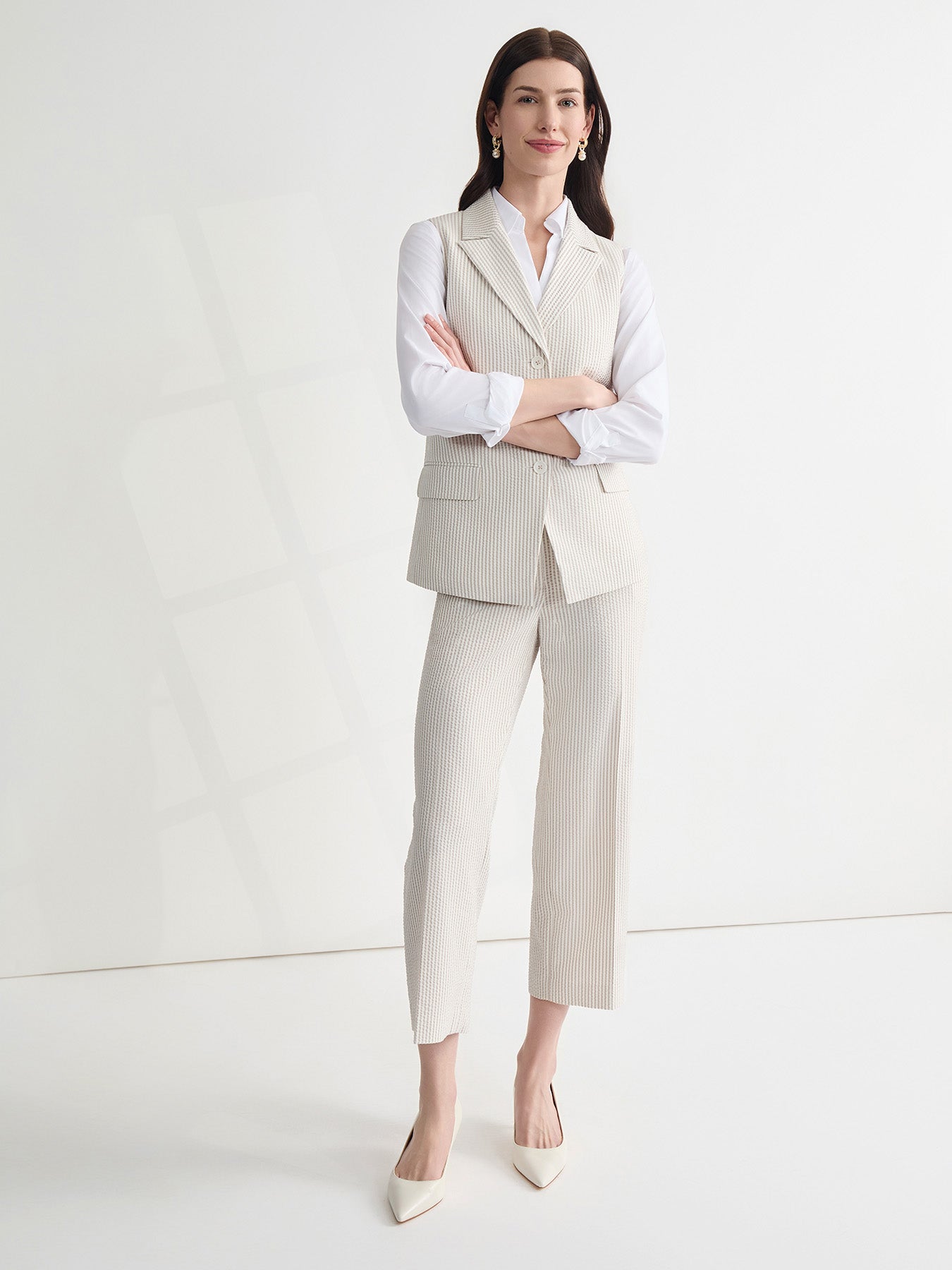 Striped Peak Lapel Vest, Seersucker