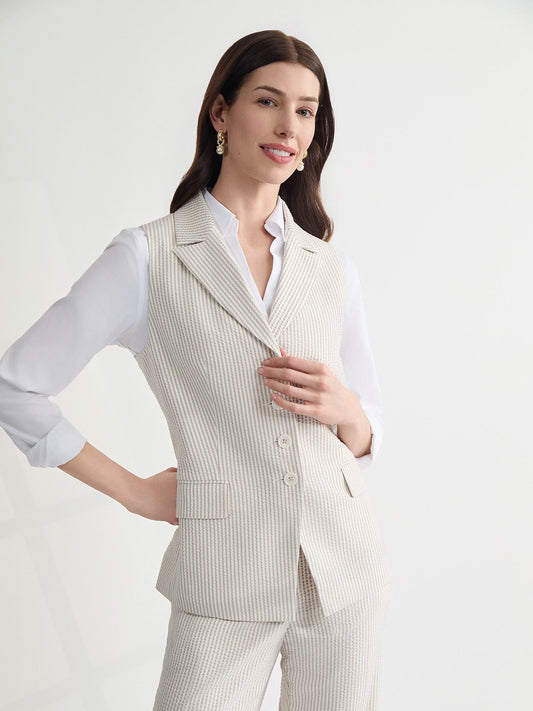 Striped Peak Lapel Vest, Seersucker