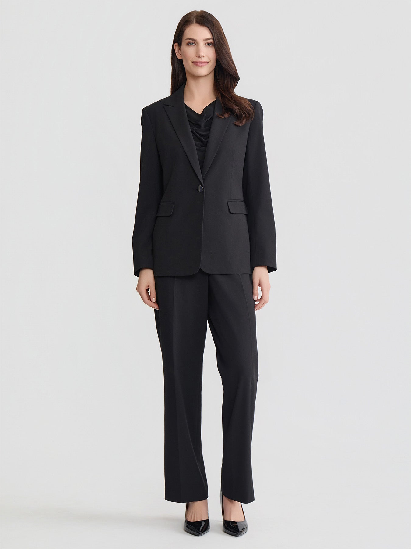 Single-Button Blazer, Polished Bi-Stretch