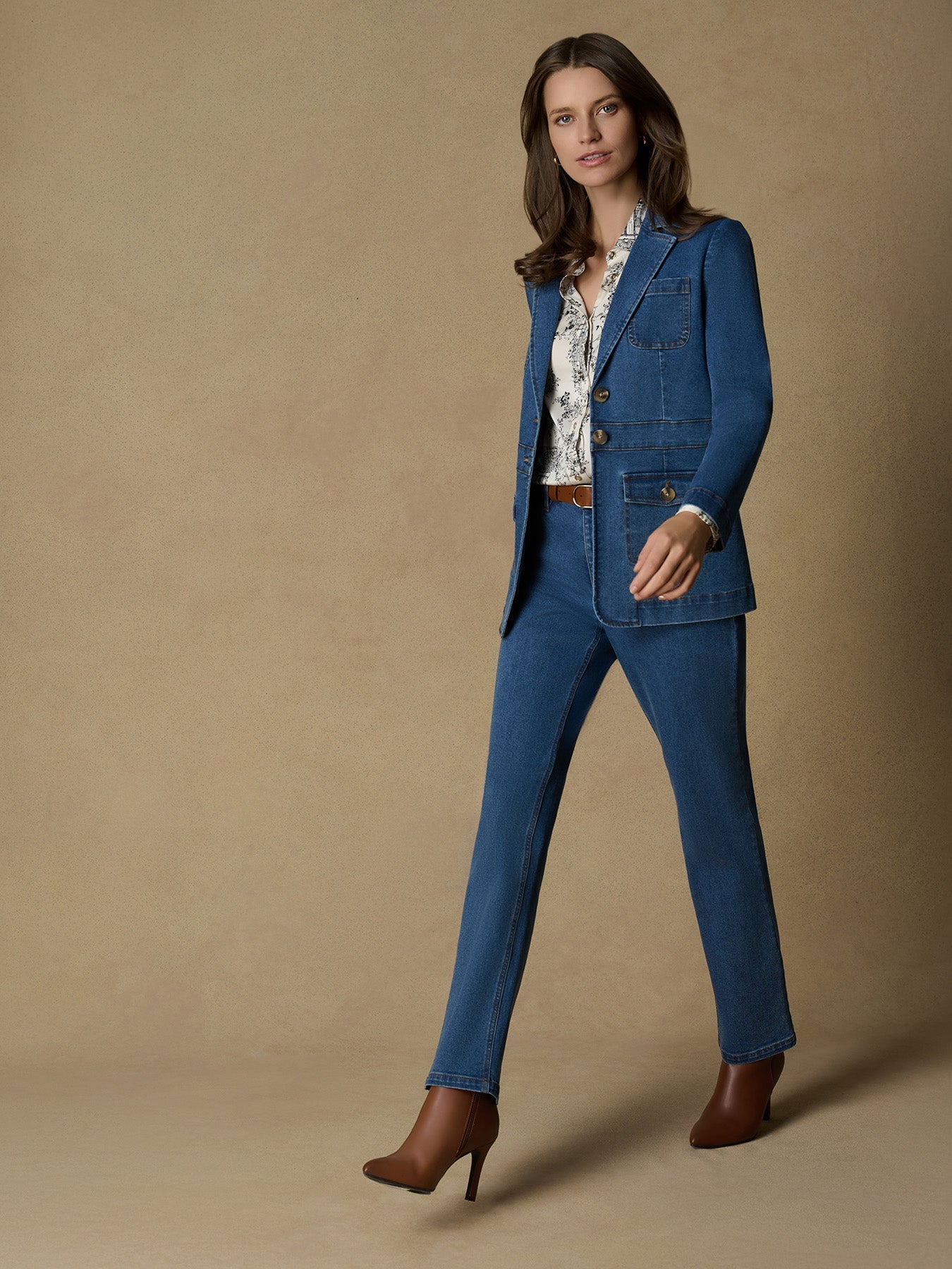 Petite Two Button Denim Blazer, Oasis Wash