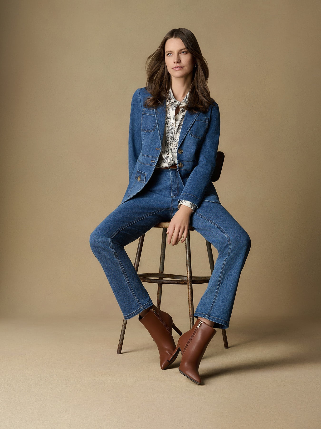 Petite Two Button Denim Blazer, Oasis Wash