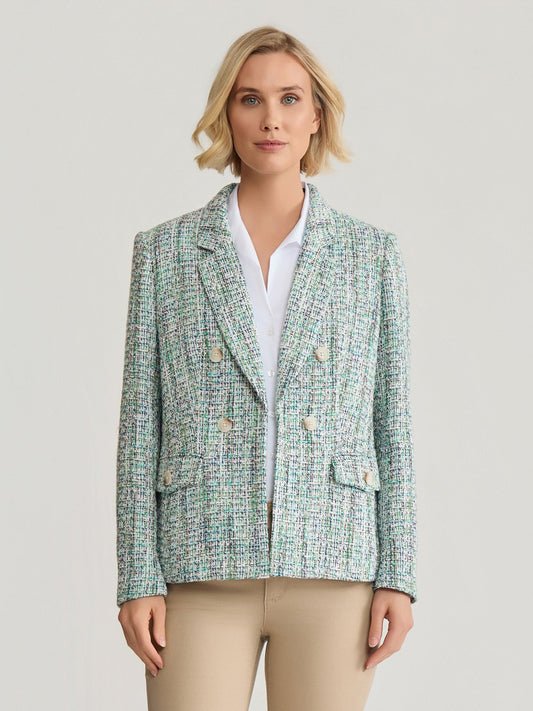 Petite Faux Double Breasted Jacket with Flap Pockets, Tweed