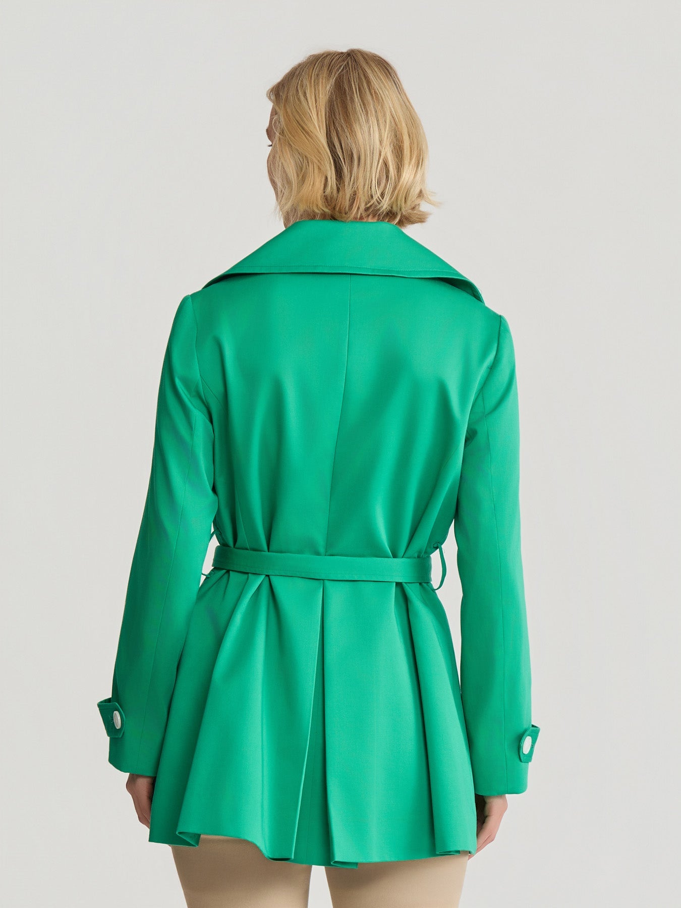 Double Breasted Trench Coat, Stretch Sateen