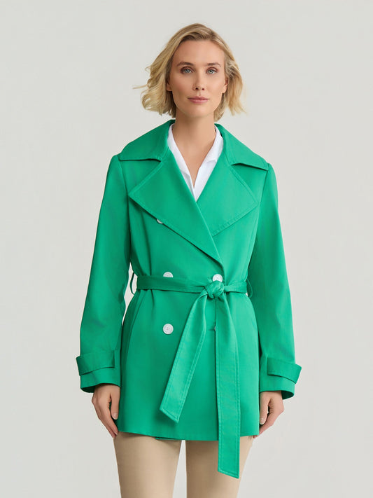 Double Breasted Trench Coat, Stretch Sateen