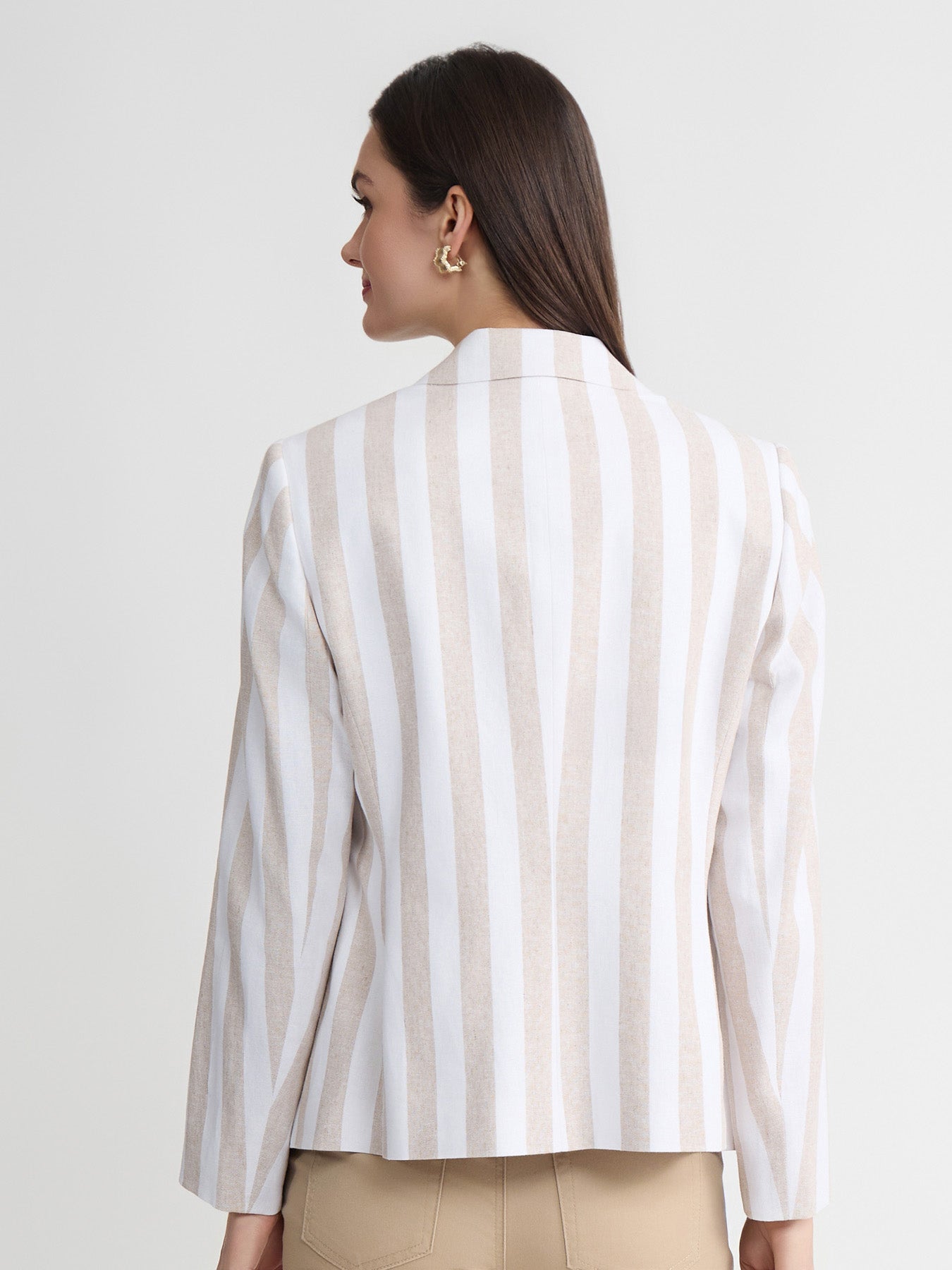 Faux Double Breasted Jacket, Linen Stripe