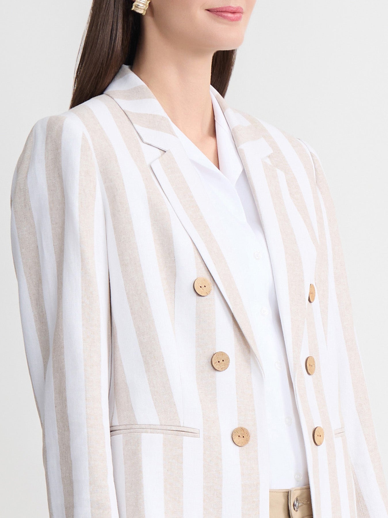 Petite Faux Double Breasted Jacket, Linen Stripe