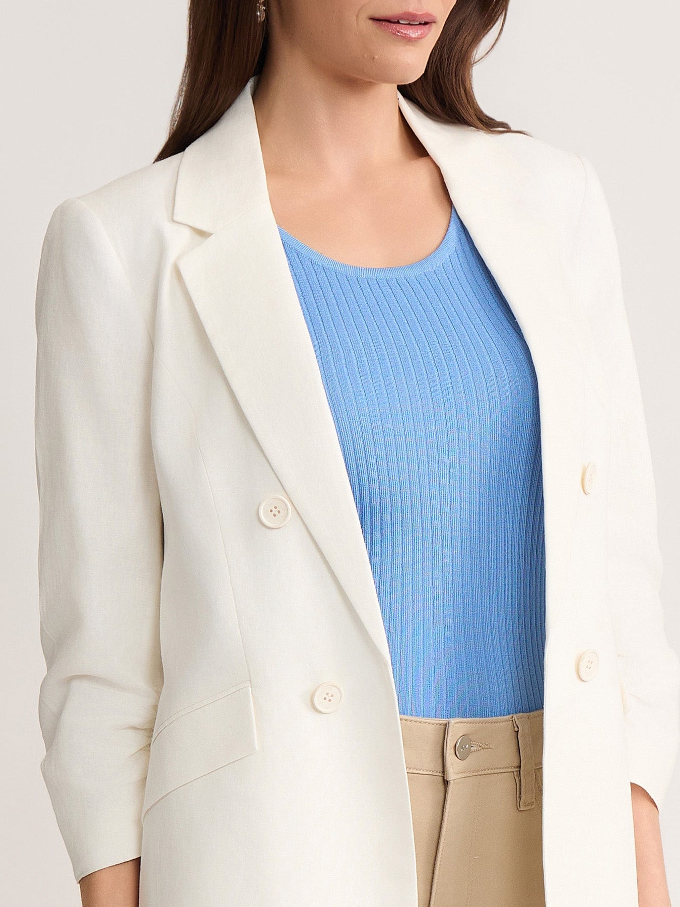 Faux Double Breasted Blazer, Linen Blend