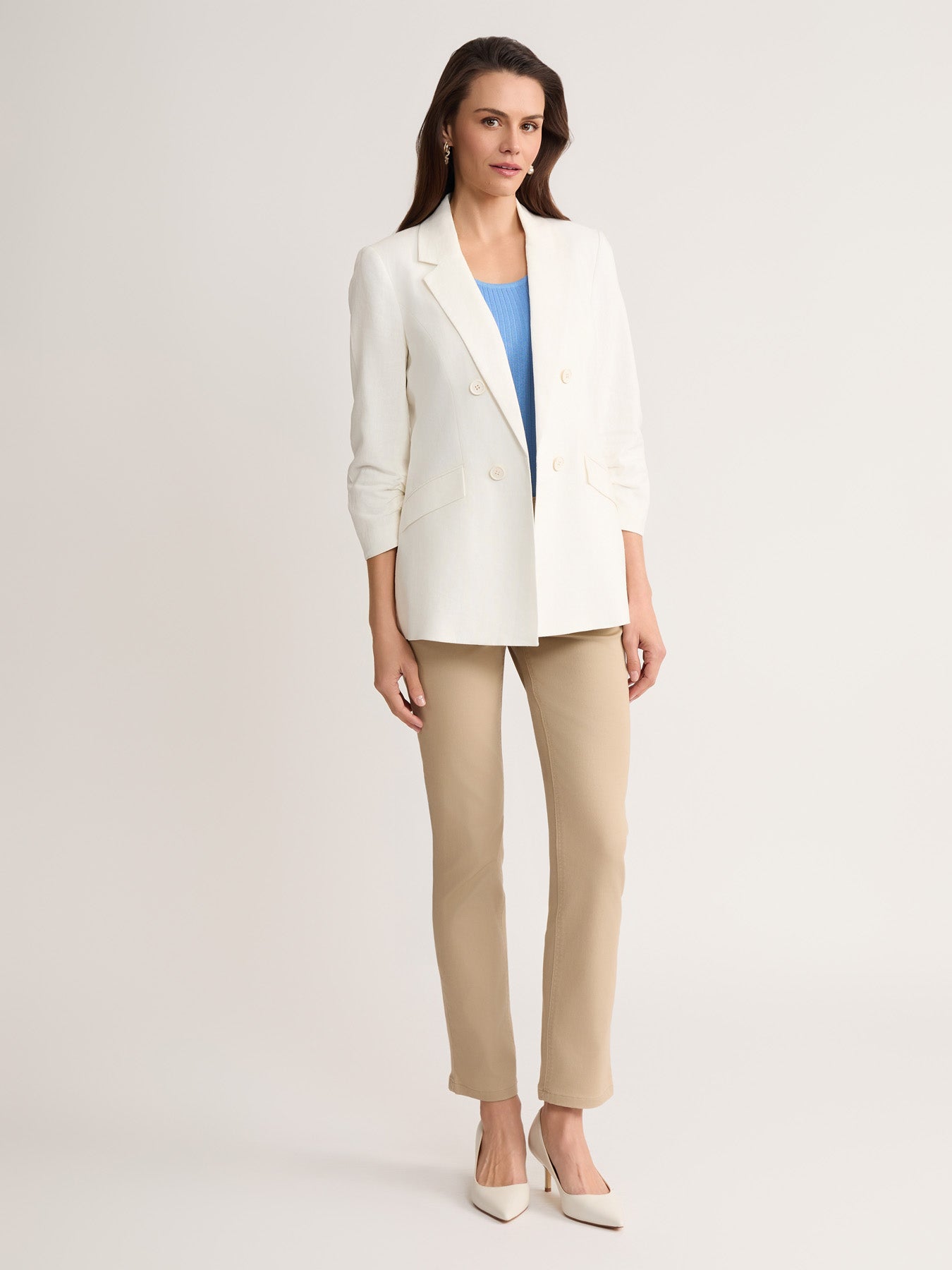 Faux Double Breasted Blazer, Linen Blend