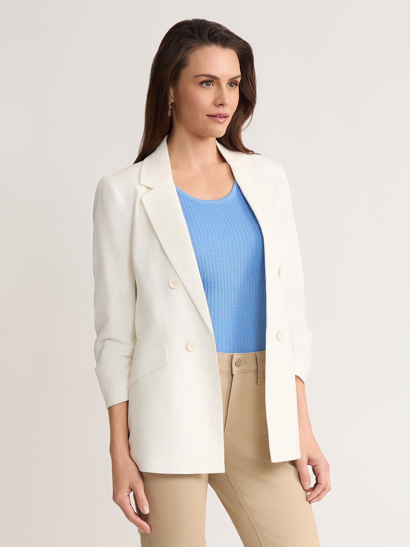 Faux Double Breasted Blazer, Linen Blend