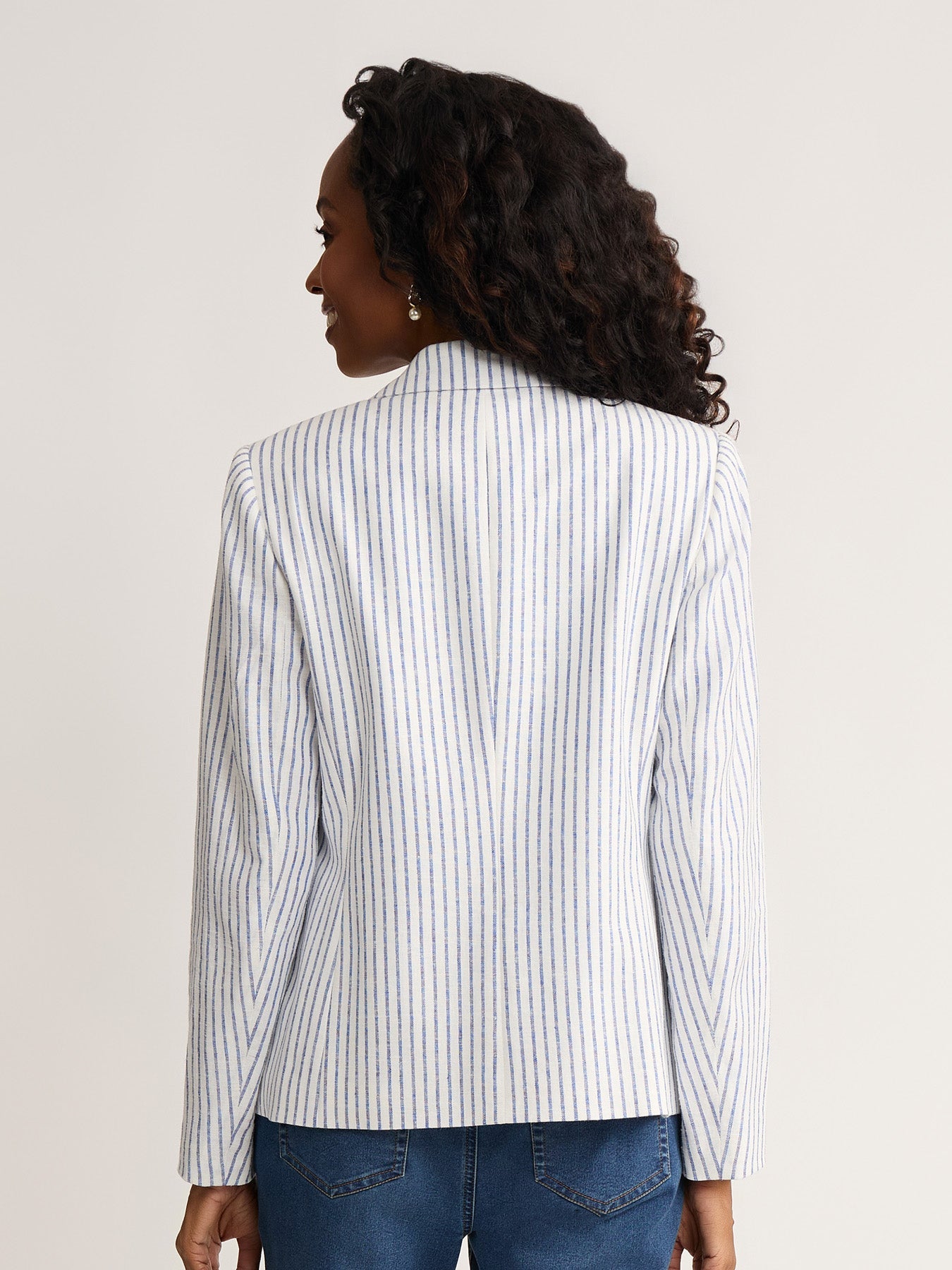 Faux Double Breasted Stripe Jacket, Linen