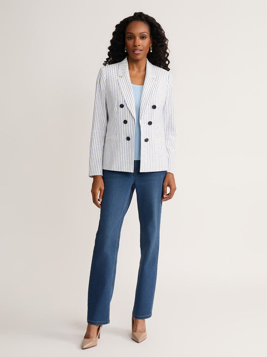 Faux Double Breasted Stripe Jacket, Linen