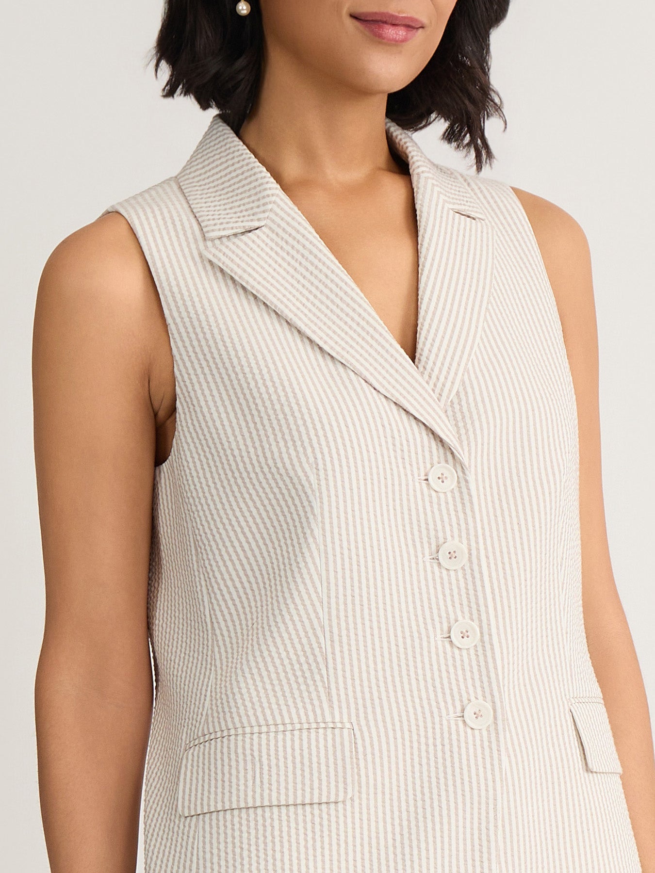 Striped Peak Lapel Vest, Seersucker