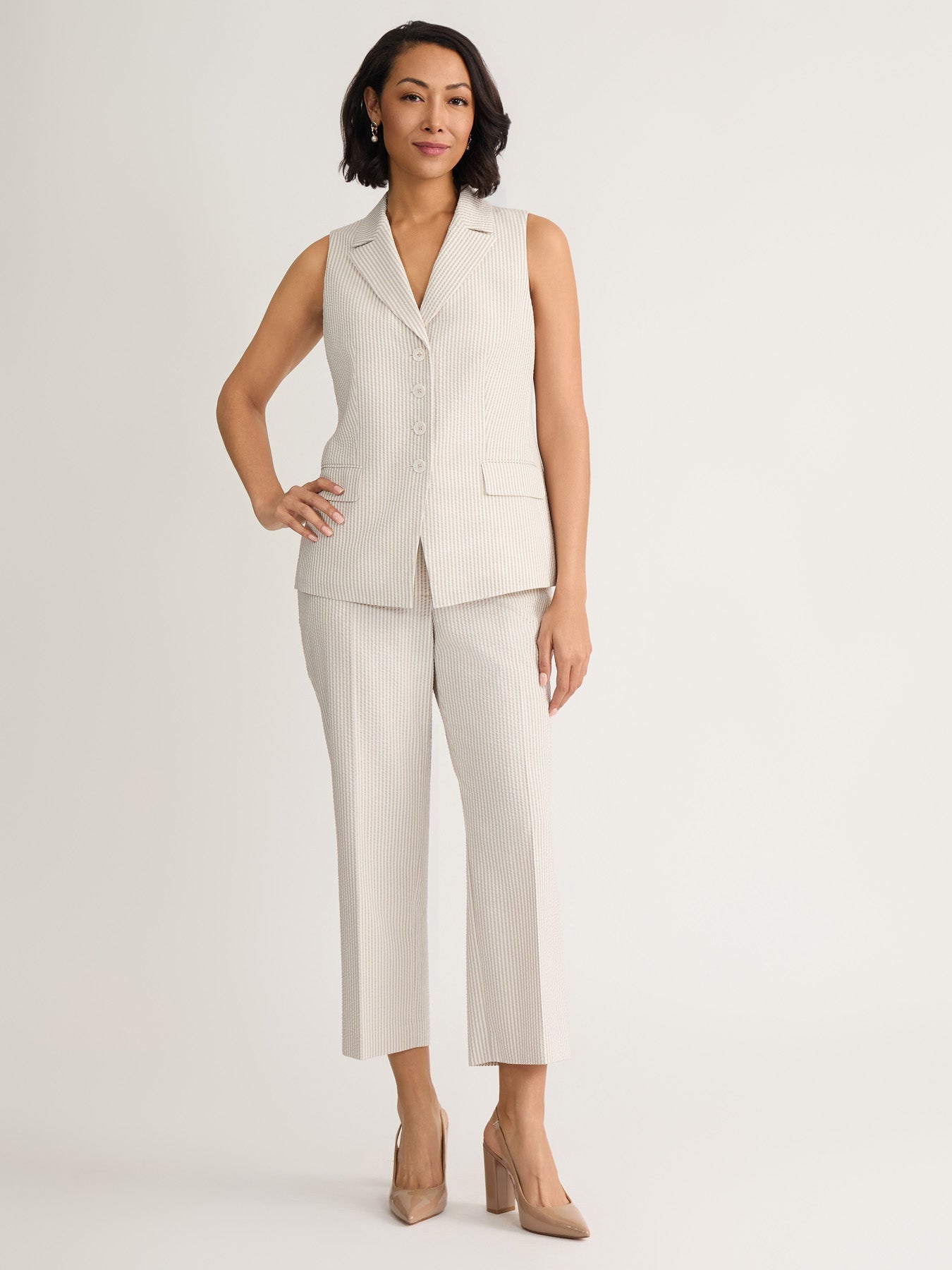 Striped Peak Lapel Vest, Seersucker