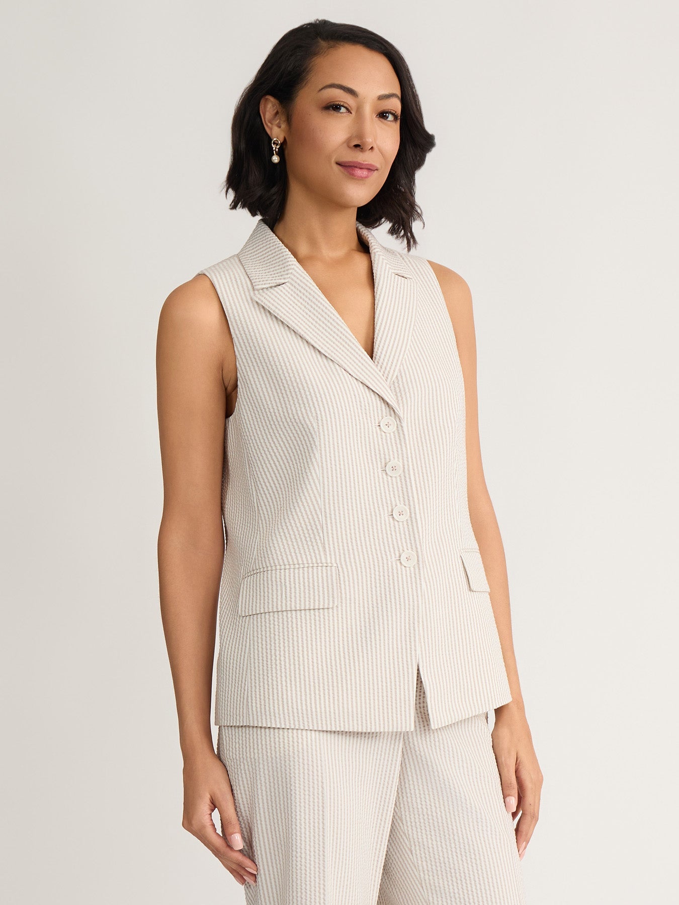 Striped Peak Lapel Vest, Seersucker