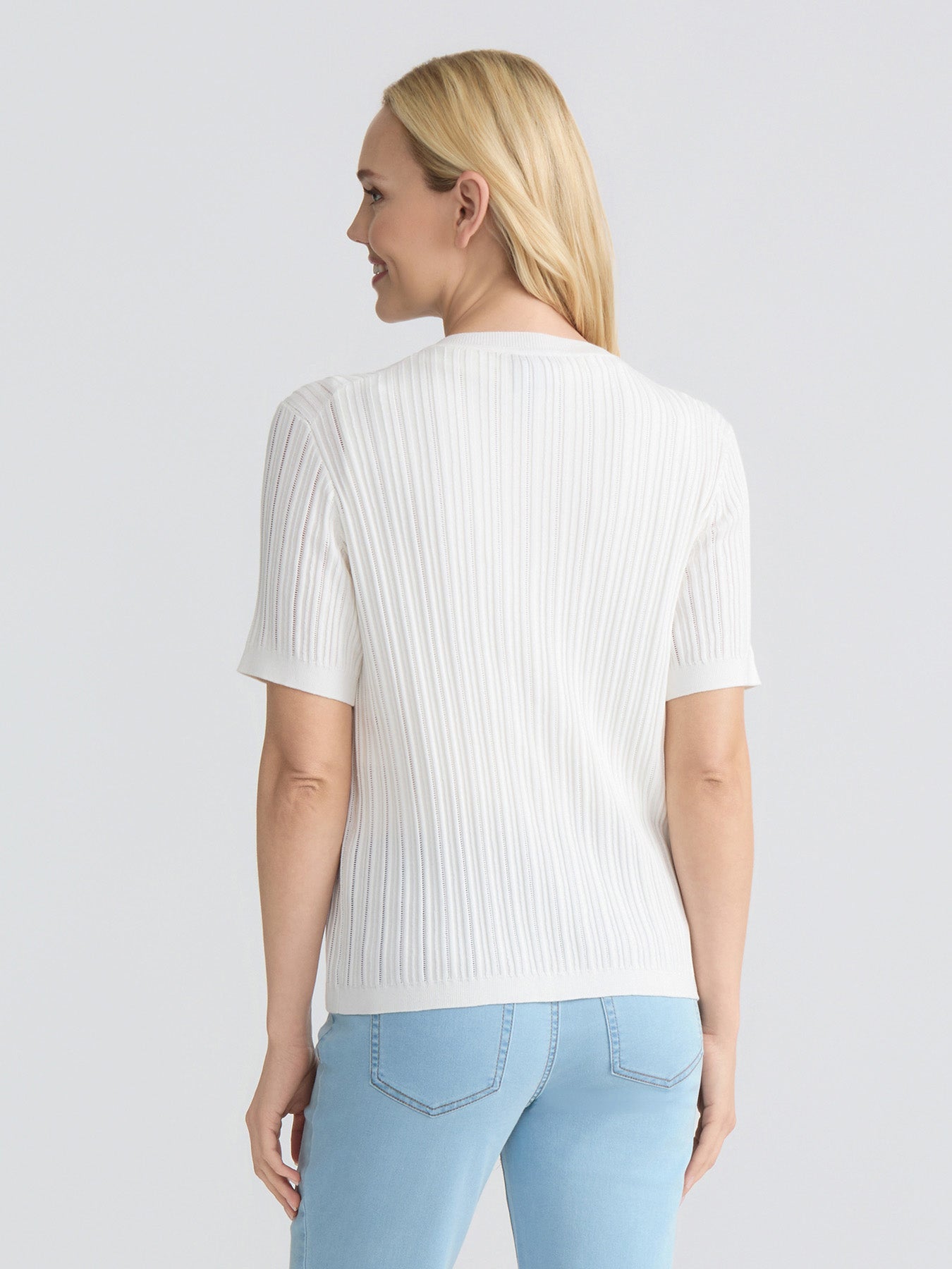 Short Sleeve Cardigan, Pointelle Knit