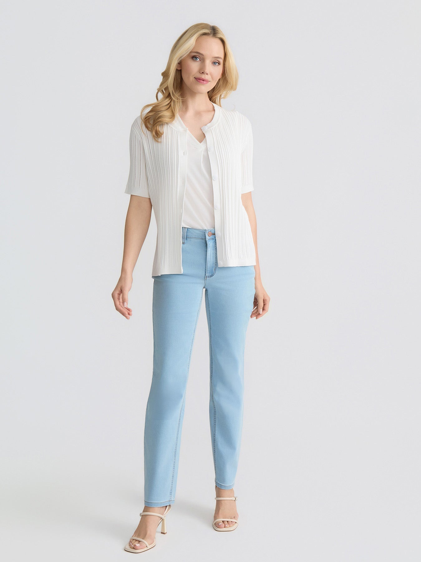 Short Sleeve Cardigan, Pointelle Knit