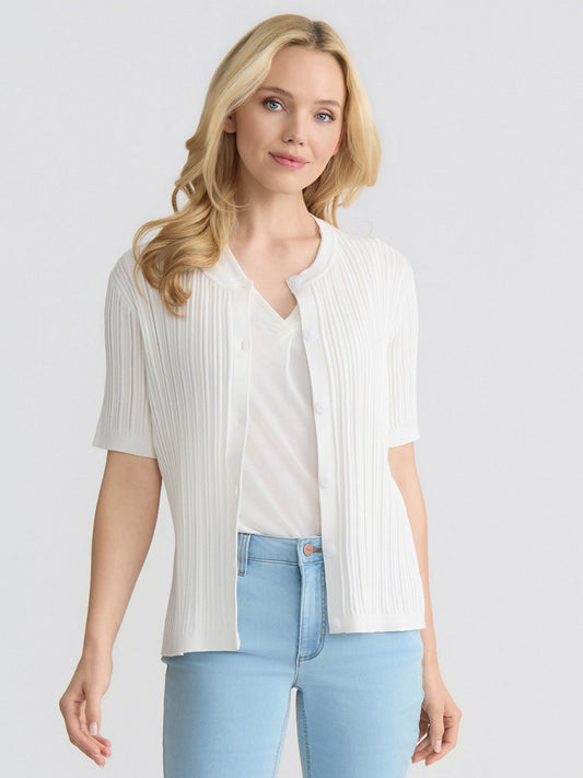 Short Sleeve Cardigan, Pointelle Knit