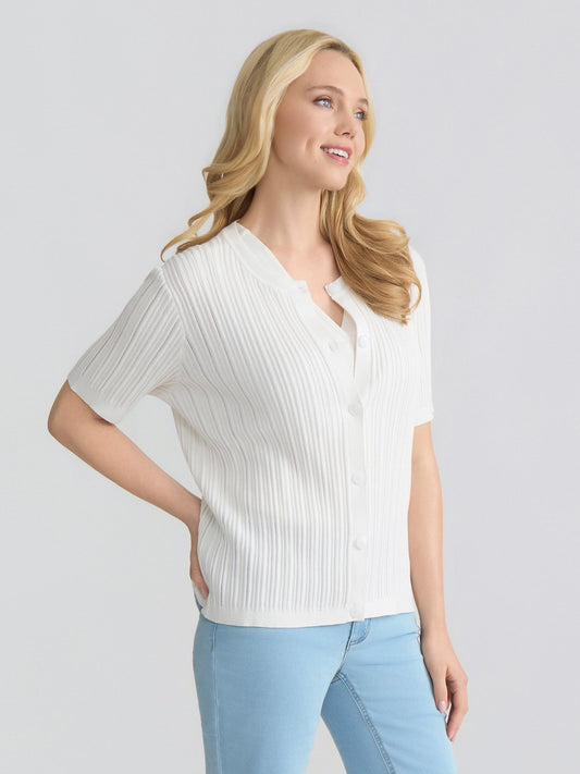 Short Sleeve Cardigan, Pointelle Knit