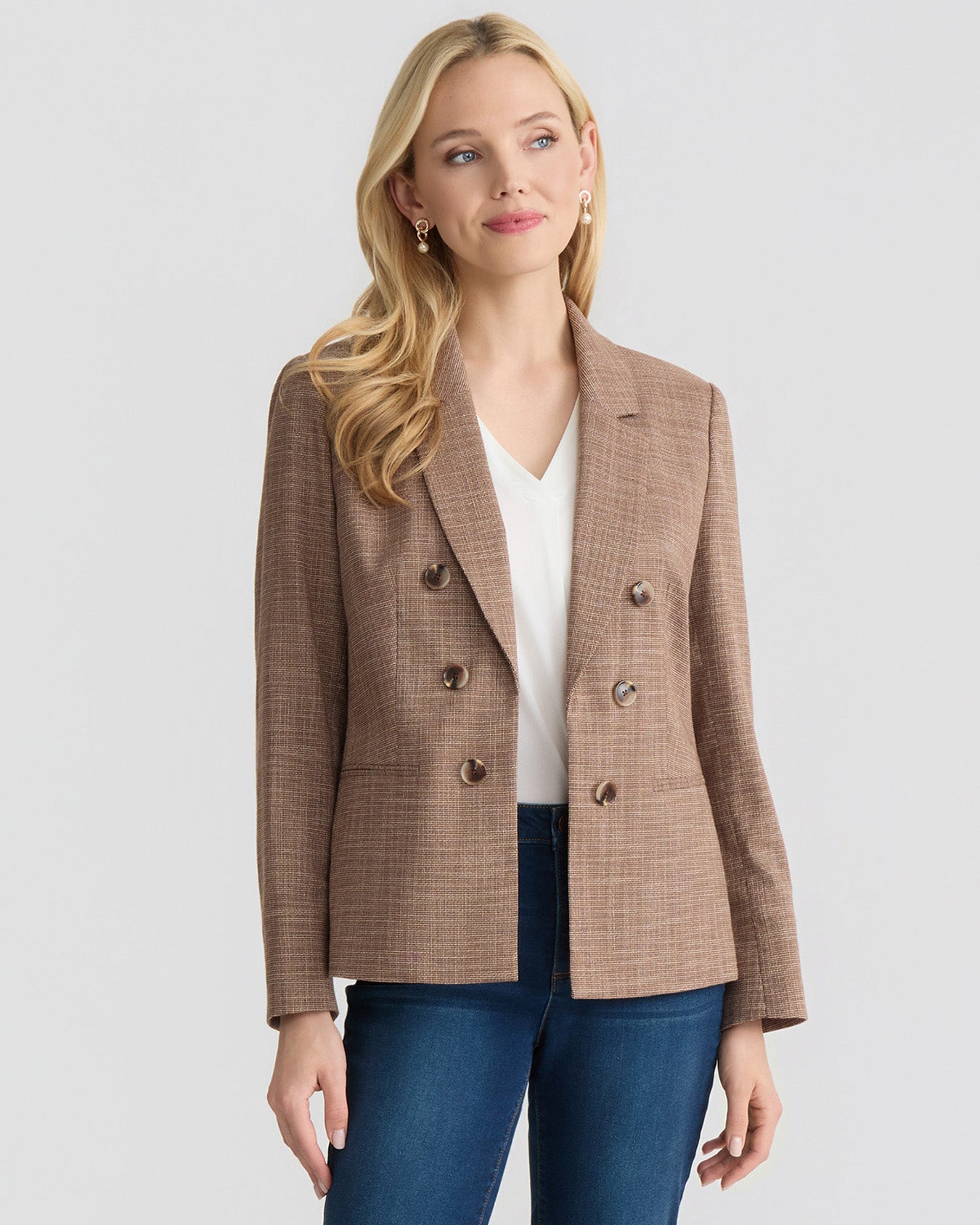 Faux Double Breasted Jacket, Basket Weave
