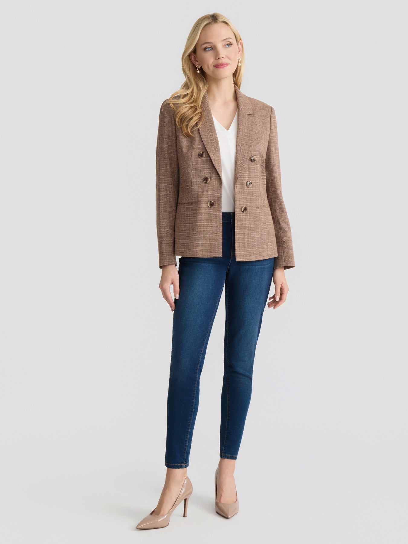 Faux Double Breasted Jacket, Basket Weave