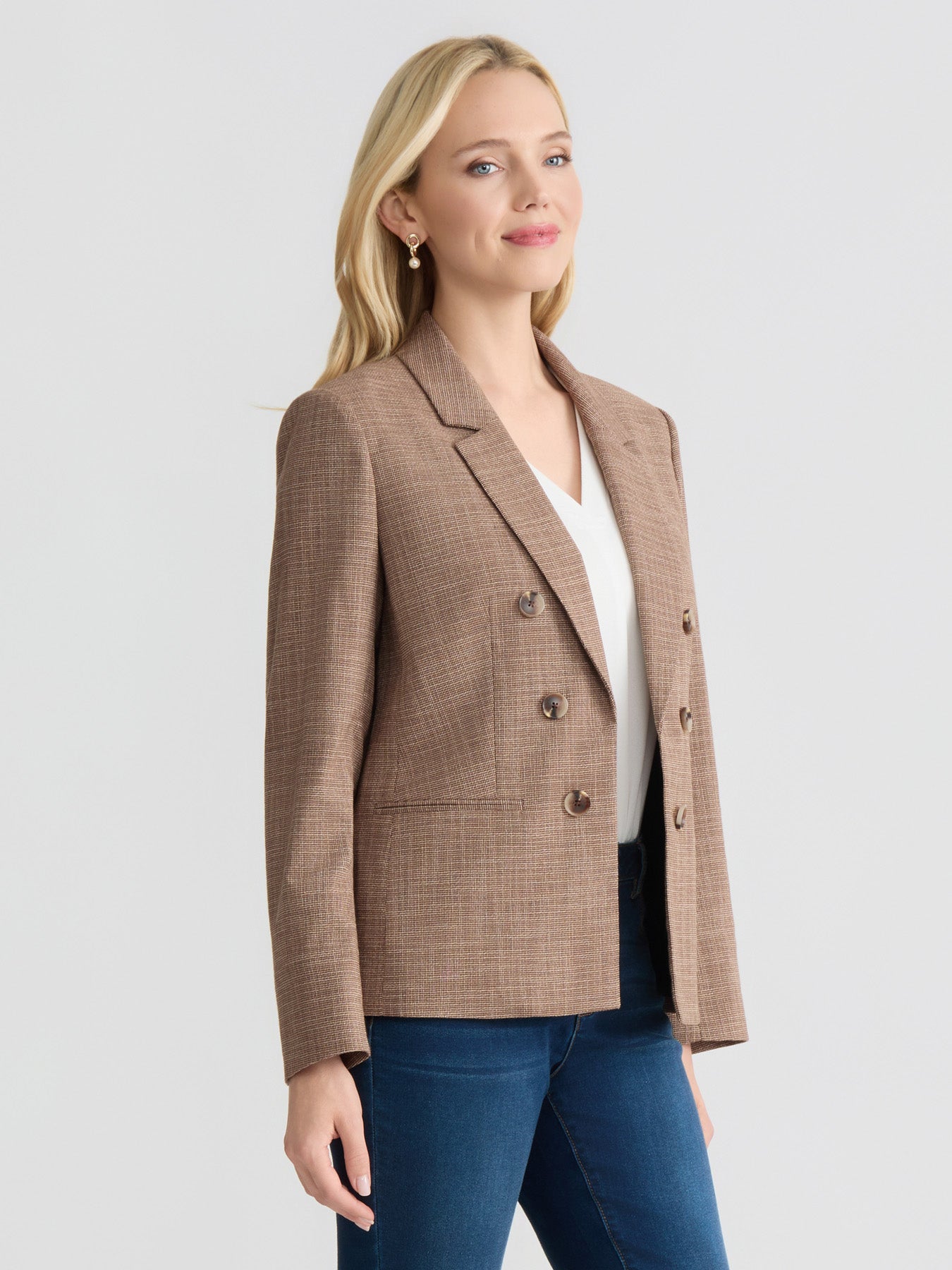 Faux Double Breasted Jacket, Basket Weave